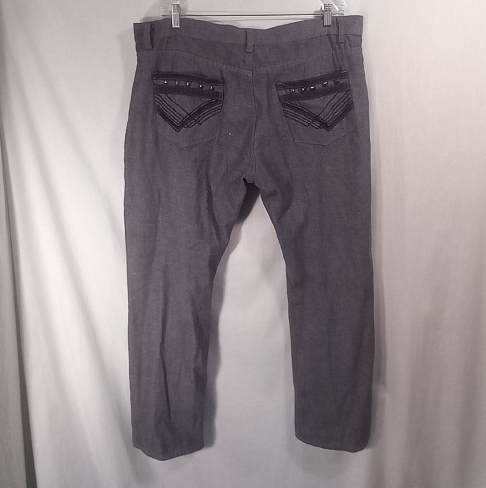 Hova Jeans Gray Embroidered Straight Leg Jeans Size 42